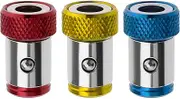 3PCS Magnetic Screwdriver Ring – Universal Screw Bit Magnetizer & Catcher Holder for 1/4 Inch (6.35mm) Hex, Double End, Power Drill Bits | Removable Screwdriver Accessories (Gold/Blue/Red）