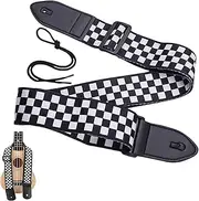 Guitar Strap, Polyester Weaving Personalised Bass Fender Guitar Strap for Bass, Electric & Acoustic Guitars and Bass Guitars, Best Gifts for Guitar Enthusiast(Black and White Checkered