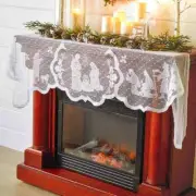 "Silent Night" Christmas Nativity Scene White Lace Fireplace Mantel Scarf
