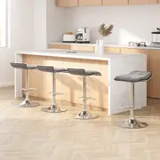 4x Bar Stools Linen Padded Gas Lift