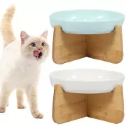 Raised Cat Bowl Elevated Cat Bowls with Wood Stand Ceramic Raised Cat Slow Ta╮