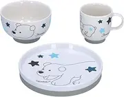 Sterntaler Baby Unisex Children's Crockery Set Porcelain 3-Piece Polar Bear Elia Breakfast Set Baby Tableware White