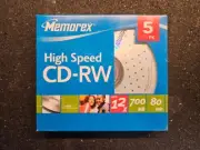 Memorex High Speed CD-RW 5 Pack 12X 700 MB 80min Discs New Sealed