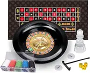 Roulette Wheel and Craps Set with Large Double Sided Felt, 10 Inch Roulette Wheel, Chip Rake, 200 Chips, Roulette Marker, 3 Dices, Perfect for Game Night Party
