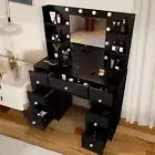 New Large Dressing Table with LED Makeup Mirror Vanity Desk 7 Drawers Black