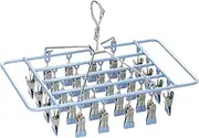 Trrcylp Clothes Drying Racks Clip Hangers Metal with 28 Clips Windproof Hook Underwear Hanger Foldable Laundry Clip for Socks Bras (Blue)