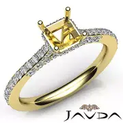 Asscher Diamond Pave Setting Engagement 14k Yellow Gold Semi Mount Ring 0.65Ct