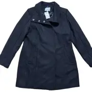 Cole Haan Women’s Sz 12 Black Wool Blend Wool Coat Jacket Snap Front NWT
