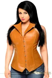 Top Drawer Steel Boned Faux Leather Collared Corset Top Zipper Plus Sizes 3x 5x