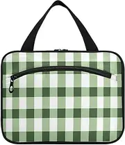 [sanluoli] Green White Checkered Plaid hanging travel bags for women toiletry with hook, designer waterproof makeup case for adults vacation maletín para maquillaje, green white checkered plaid