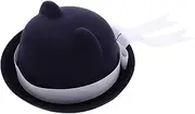 [Baluue] Adorable Cat Ear Beret with Bow Ribbon School Hat Plaid Bow Hat for Women Dark Blue