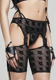 [DARKER WAVS] Synth Logo Print Mesh Thong And Chaps Set