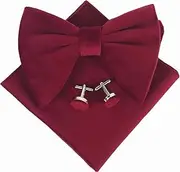 [Generic] Mens Pre-Tied Oversized Bow Tie Tuxedo Velvet Bowtie Cufflinks Combo Sets