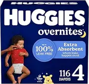 Huggies Overnight Diapers Size 4 (22-37 lbs), 116 Ct, Overnites Nighttime Baby Diapers