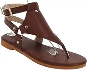 [XBCDX] Womens Flats Flip Flops Thongs Sandals Faux Leather Open Toe Buckle Design Ankle Strap Wedge Sandals Comfy Clip Toe Retro Beach Walking Roman Shoes,Brown,US6/EU37