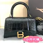 二手 BALENCIAGA 巴黎世家 HOURGLAS S 黑色 鳄魚紋 沙漏包/肩背包/斜背包/手提包 實拍