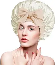 Adorila Satin Silk Bonnet for Sleeping Women, Soft Elastic Band Silk Hair Bonnet, Adjustable Satin Sleep Cap for Curly Hair (White), White, One Size