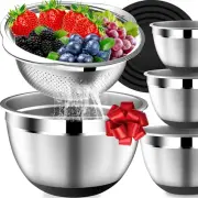 Mixing Bowls with Lids Set, Stainless Steel Mixing Bowls with Colander, Strainer
