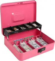 Cash Box with Money Tray and Combination Lock, Large Money Box, 5 Compartments