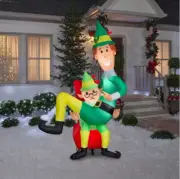 CHRISTMAS 7 Ft BUDDY ELF SITTING ON PAPA ELF'S LAP AIRBLOWN YARD INFLATABLE