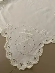 Vintage Handmade Embroidered Fine Linen Small Tablecloth 82cms. Square