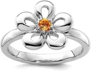 [Stackable Expressions] 925 Sterling Silver Prong set Stackable Polished Citrine Flower Ring Size 8-Stackable-Ring for Women