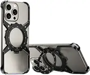 Jarttarn Mechanical Gear Case Compatible with iPhone 16 Pro Max Case, with 360 Degree Rotating Bracket and Built in Magnetic, Metal Frameless Heat Dissipation and Anti Drop Shell (Black)
