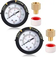 Frienda 2 Pcs 2 Inch Dial Pool Pressure Gauge Kit Universal Clean Filter Utility 0-60 Psi Water Pressure Test Gauge with Setable Case 1/4 Inch NPT 1/8 Inch NPT Brass Thread Adaptor Pool Filter Gauge