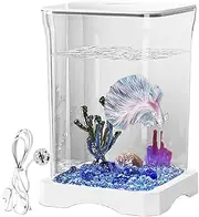 Small Betta Fish Tank - Betta Fish Aquariums, Small Acrylic Aquarium Fish with LED Lighting | Betta Transparent Betta for Water Landscaping, Writing Decorations