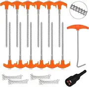 HORUSDY 18-Pack Tent Stake Set, Heavy Duty Screw in Tent Pegs, Tent Stakes with 4X 13ft Rope & 1x Stopper T Pull Hook and Nut Driver