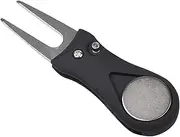 Golf Divot Repair Tool, 1 Pack Divot Fork with Magnetic Button Ball Marker, Foldable Divot Turf Fork Metal Putting Fork Golf Green Tool for Golfers（Black）