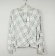 NWT Vince Plaid Crossover Blouse Top, Large, MSRP $295