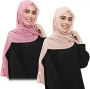 [Besforta] 2Pcs Women Instant Chiffon Hijab with Built-in-Magnet and Sewn Undercap Chiffon Head Wrap Under Scarf Caps