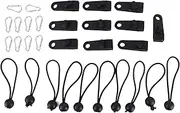 Heavy Duty Tent Clips with Elastic Cords, Windproof Tarp Clamps for Camping Canopy Awning, Aluminum Alloy Buckles, Nylon Plastic Grips