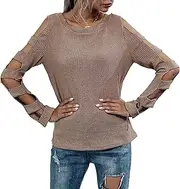 [Generic] Fashionable Cut Out Detail Knit Top for Women, Featuring Ribbed Texture and Long Sleeves