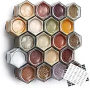 Homazing Set of 20 Large 4oz Magnetic Spice Jars for Refrigerator, Hexagon Glass Magnetic Spice Jars with Shaker Lids and Labels for Kitchen RV Travel Trailer, Magnetic Spice Containers for Fridge