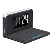 In Touch Alarm Clock IT-WCC3038-BK with Wireless Charger - Black LED Night Light 10W of fast wireless charging [IT-WCC3038-BK]