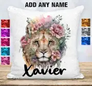 Lion Cushion Cover Reversible Flip Sequin Throw Pillow Case Personalised