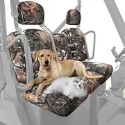 kemimoto UTV Seat Covers Camo, Waterproof Repellent UTV Seat Cover Set w/Headrest Cover Compatible with Can Am Defender Front Two Doors Split Bench Seat Covers- Camo