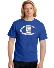 CHAMPION Mens Short-Sleeve C-Logo Jersey Ringer T-Shirt Tee (Blue, Medium M, XL)