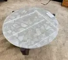24" White Quartz Stone Round Coffee Table Top Unique Crystal Gemstone Countertop