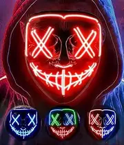 XiXiYang Scary LED Halloween Purge Mask - 3 Lighting Modes LED Transforming Mask for Halloween Festival Costume Cosplay Party Masquerade,Light up Mask for Deadpool and Iron Fans for Men Women Kids