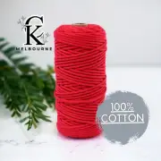 4MM 3ply macrame cord SCARLET High Quality Soft Cotton Rope Yarn Melbourne
