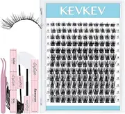 KevKev Lash Clusters Kit Eyelash Extension Kit 144pcs Cluster Eyelash Extensions DIY Lash Extension Kit with Bond and Seal & Remover Lash Applicator(Cloudy, D-8-18mix)