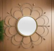 Glass Accent Mirror Melrose Wall Art Deco Gold Geometric Iron Frame 24" Dia