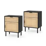 Costway 2PCS Rattan Nightstand Modern End Table w/Drawers