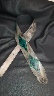 Guitar strap leather tooled all hand made in USA 3" tuscon inlay SB Aqua