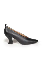 Black Leather Cuban Heel Pumps