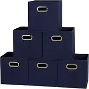 Household Essentials 81-1 Foldable Fabric Storage Cubes | Set of 6 Cubby Bins with Handles Navy Blue