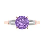 2 ct Round Baguette 3 stone Alexandrite Stone Promise Wedding Ring 14k Rose Gold